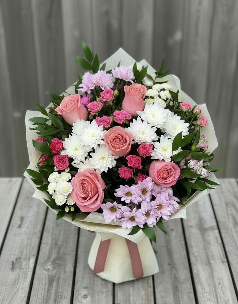 Букет цветов из: Альстромерии, Гвоздики, Розы и Хризантемы в Жуковский