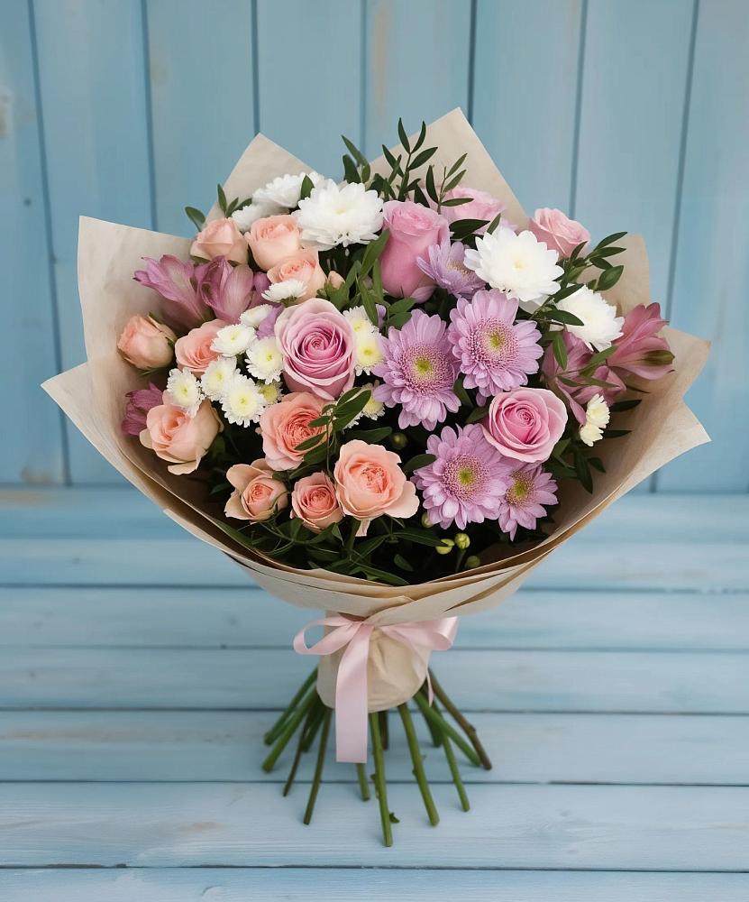 Букет цветов из: Хризантемы, Розы и Альстромерии в Жуковский