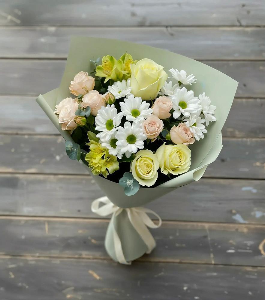 Букет цветов из: Альстромерии, Розы и Хризантемы в Жуковский