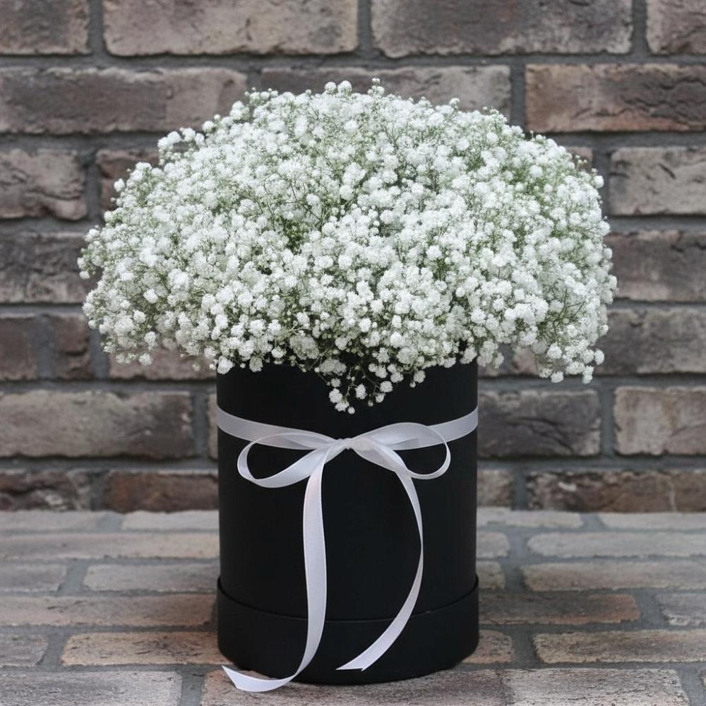 Цветочная композиция из Гипсофила в шляпной коробке в Жуковский