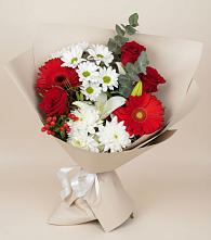 Букет цветов из:  Розы, Хризантемы, Герберы и Лилии в Жуковский