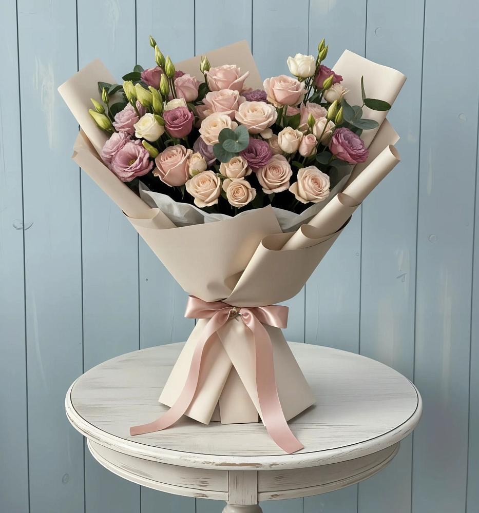 Букет цветов из: Розы и Лизиантусы в Жуковский